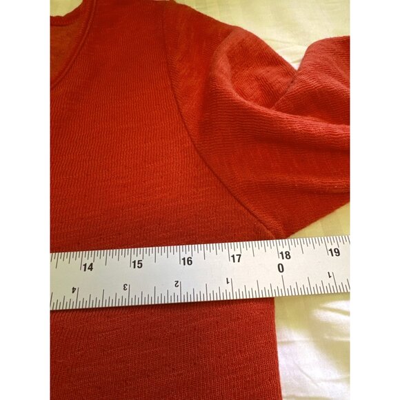 Braeve Womens M Long Sleeve Orange Rust Top Tunic V-Neck Button Cuff Raw Hem - Picture 8 of 8